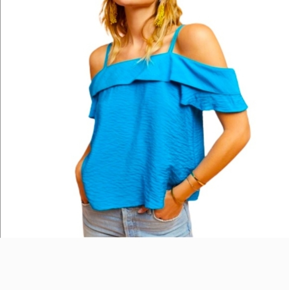 Maeve Bright Teal Off-Shoulder Ruffle Tie-Front Camisole